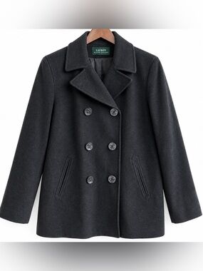 Lauren Ralph Lauren Wool Cashmere Peacoat Women 18W Black Double Breasted